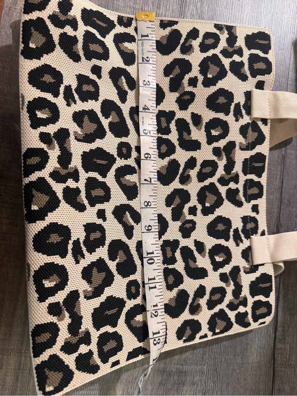 Beige Leopard Knit Tote Bag with Black Print - Picture 7 of 7